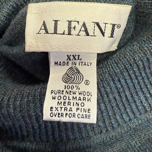 Alfani Mens XXL 100% Extra Fine Merino Wool Sweater Made in Italy Blue Mock Neck - Picture 5 of 6